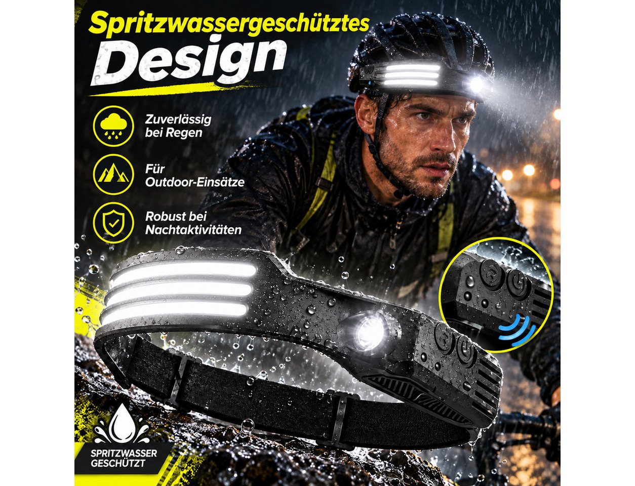 Luckice Stirnlampe LED Stirnlampe Wiederaufladbar, COB-Breitstrahl & Spotlight (Typ-C USB-Lade- Kopflampe, 3-St., 5 Modi Wasserdichte Headlight mit Bewegungssensor, für Nachtlaufen, Radfahren, Camping, Reparieren) Bild 4