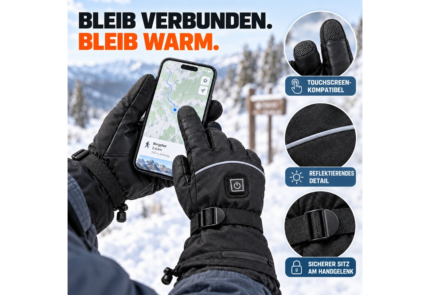 Blossom Beheizbare Handschuhe Beheizbare Fahrradhandschuhe, 3 Heizstufen, wasserdicht, Touchscreen (2 x 5000 mAh, Winterhandschuhe) Geschenkideen für Familie Freunde zu Valentinstag Geburtstag