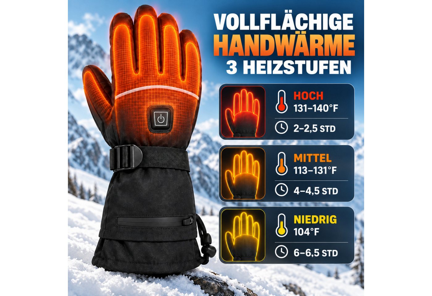 Blossom Beheizbare Handschuhe Beheizbare Fahrradhandschuhe, 3 Heizstufen, wasserdicht, Touchscreen (2 x 5000 mAh, Winterhandschuhe) Geschenkideen für Familie Freunde zu Valentinstag Geburtstag Bild 2