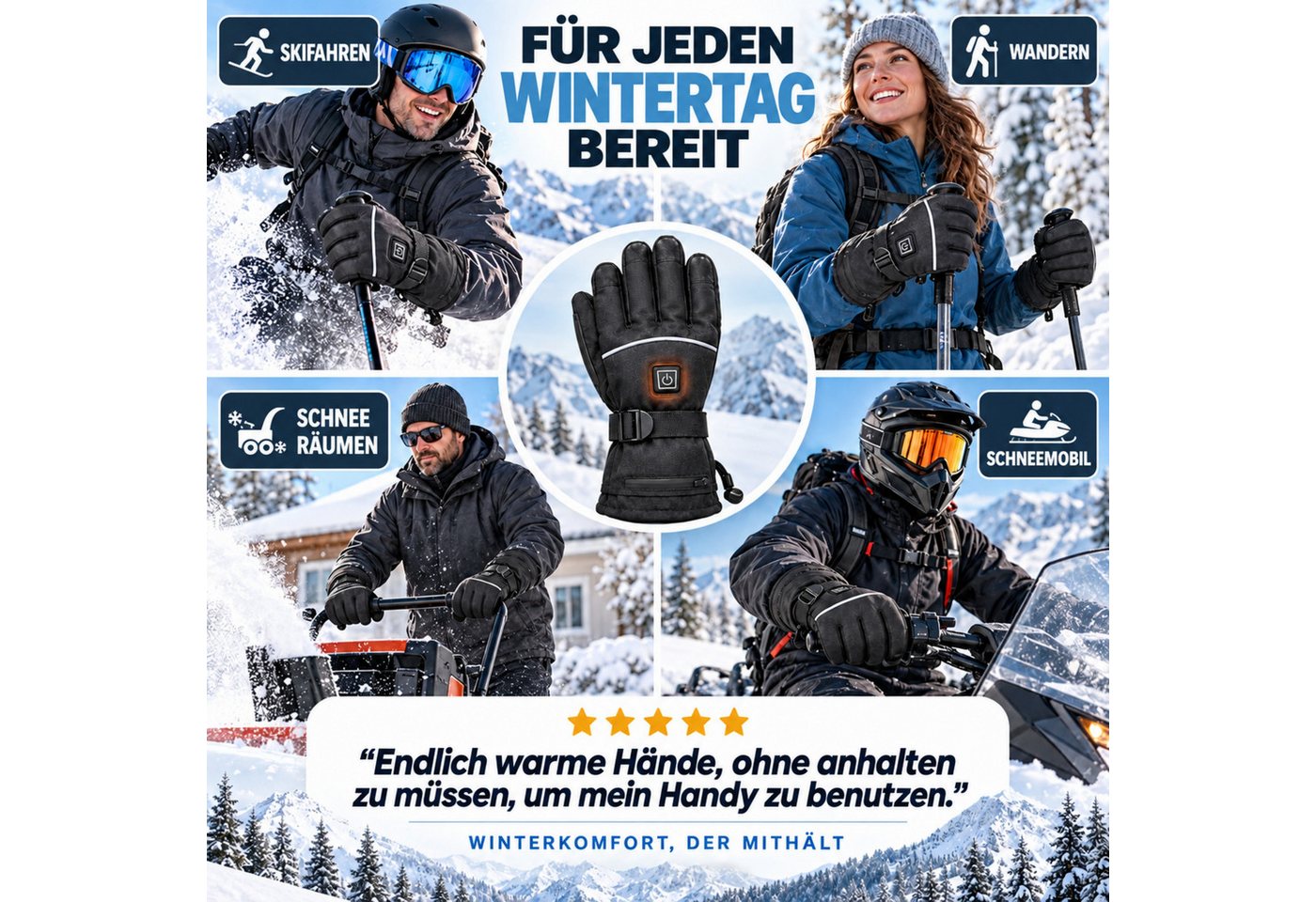 Blossom Beheizbare Handschuhe Beheizbare Fahrradhandschuhe, 3 Heizstufen, wasserdicht, Touchscreen (2 x 5000 mAh, Winterhandschuhe) Geschenkideen für Familie Freunde zu Valentinstag Geburtstag Bild 3