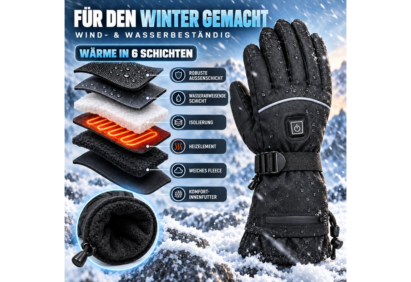 Blossom Beheizbare Handschuhe Beheizbare Fahrradhandschuhe, 3 Heizstufen, wasserdicht, Touchscreen (2 x 5000 mAh, Winterhandschuhe) Geschenkideen für Familie Freunde zu Valentinstag Geburtstag Bild 5