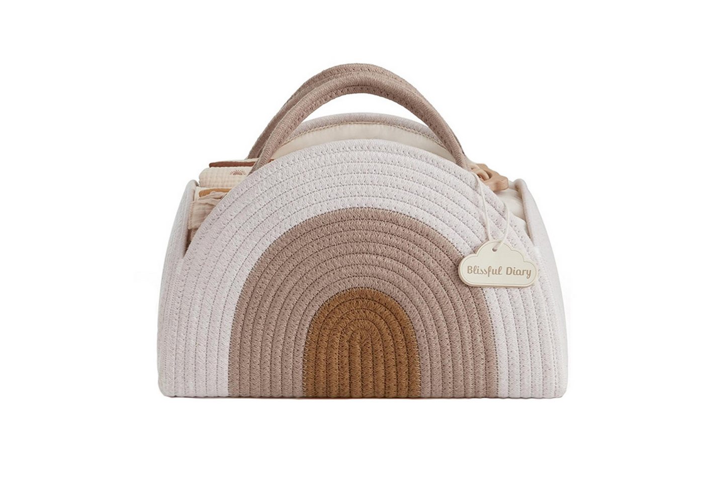 Jumpeak Windeltasche Geflochtener Aufbewahrungskorb,Baumwolle,32x20x22cm,Weiß (1er set), Korb Organizer für Windeln,Spielzeug,Büro,Schlafzimmer,handgeflochten