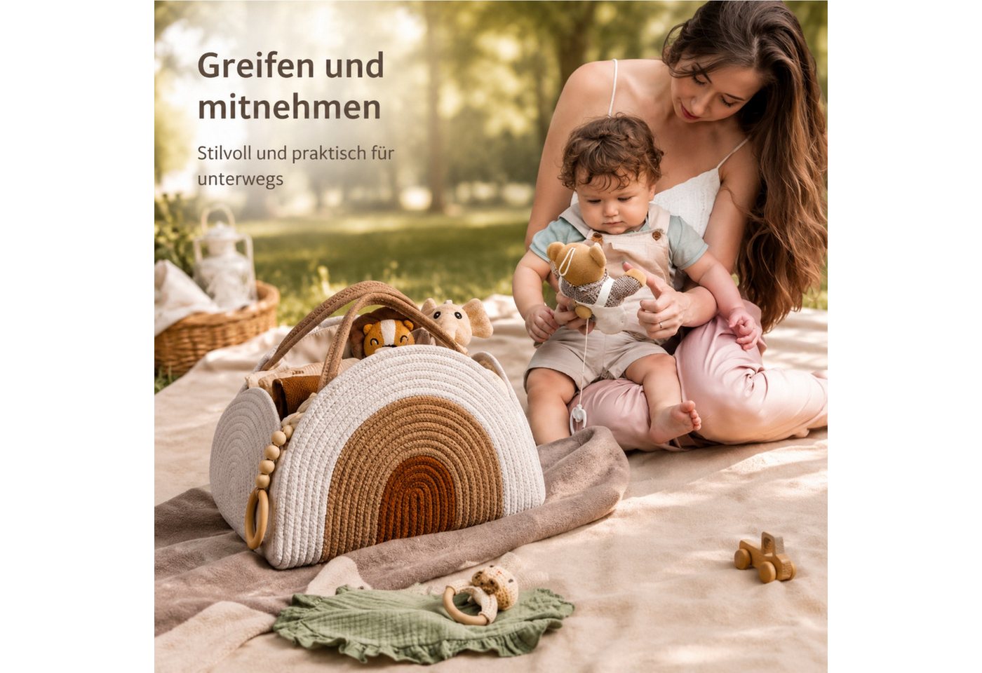 Jumpeak Windeltasche Geflochtener Aufbewahrungskorb,Baumwolle,32x20x22cm,Weiß (1er set), Korb Organizer für Windeln,Spielzeug,Büro,Schlafzimmer,handgeflochten Bild 3