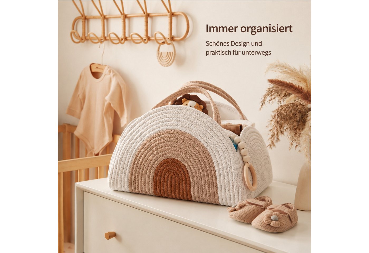 Jumpeak Windeltasche Geflochtener Aufbewahrungskorb,Baumwolle,32x20x22cm,Weiß (1er set), Korb Organizer für Windeln,Spielzeug,Büro,Schlafzimmer,handgeflochten Bild 4