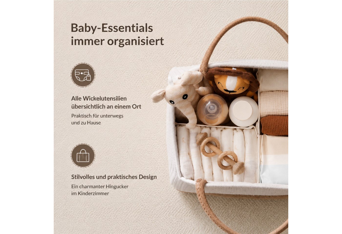 Jumpeak Windeltasche Geflochtener Aufbewahrungskorb,Baumwolle,32x20x22cm,Weiß (1er set), Korb Organizer für Windeln,Spielzeug,Büro,Schlafzimmer,handgeflochten Bild 5