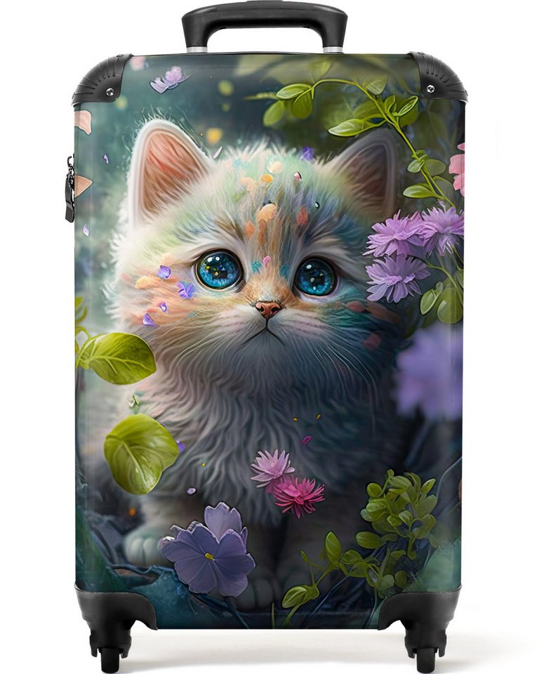 NoBoringSuitcases.com© Kinderkoffer Kätzchen - Blumen - Wald - Illustration - Katze 55x35x20cm, Reisetasche mit Rollen, Koffer Handgepäck Flugzeug Bild 4