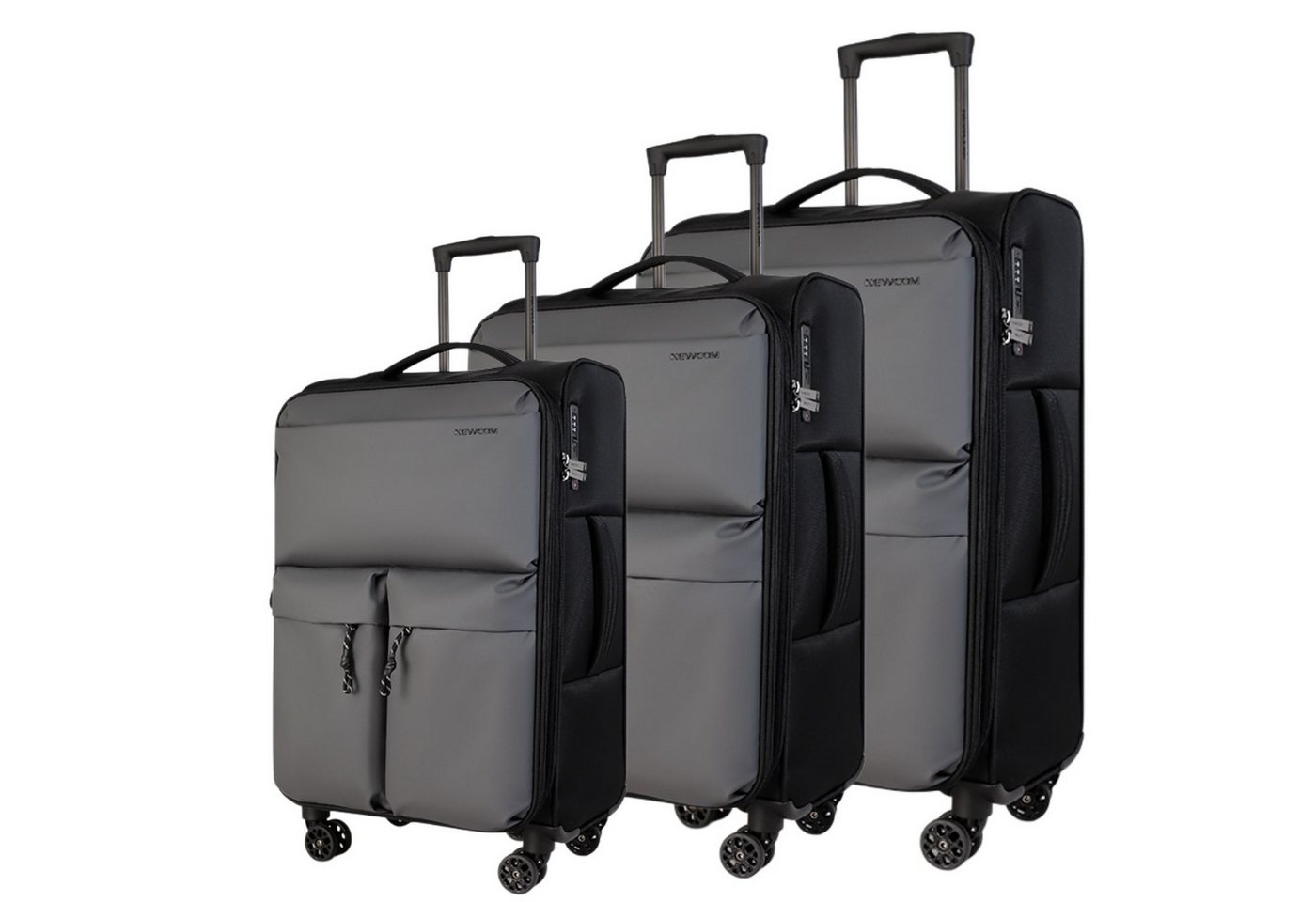 NEWCOM Trolleyset Design Kofferset Stoffkoffer/ Weichschalenkoffer Set, 4 Rollen, (Größen L/M/XS, 3 tlg., Grau Erweiterbar Reisekoffer), Super Leicht, Haltbar Weichgepäck