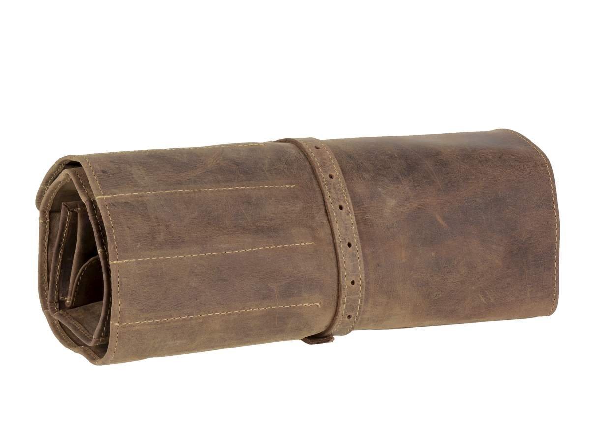 Greenburry Werkzeugtasche Vintage Leder mit 13 Fächern Rolltasche ungefüllt, Werkzeugrolle, Rolltasche, 13 Fächer, Antikleder