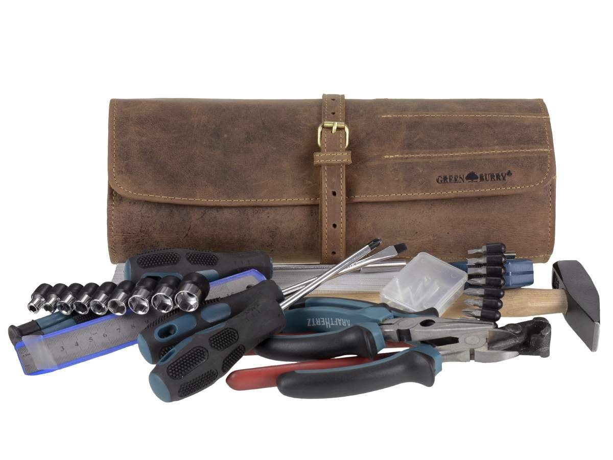 Greenburry Werkzeugtasche Vintage Leder mit 13 Fächern Rolltasche ungefüllt, Werkzeugrolle, Rolltasche, 13 Fächer, Antikleder Bild 3
