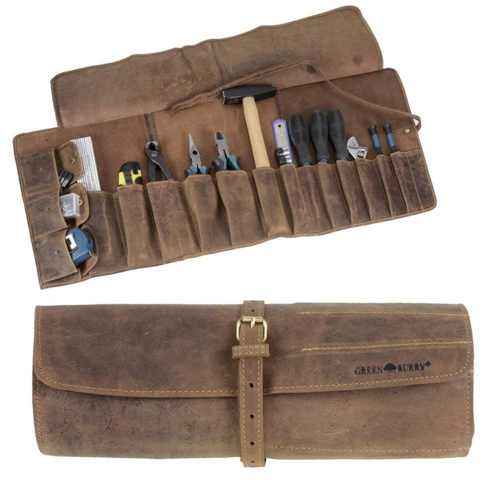 Greenburry Werkzeugtasche Vintage Leder mit 13 Fächern Rolltasche ungefüllt, Werkzeugrolle, Rolltasche, 13 Fächer, Antikleder Bild 4