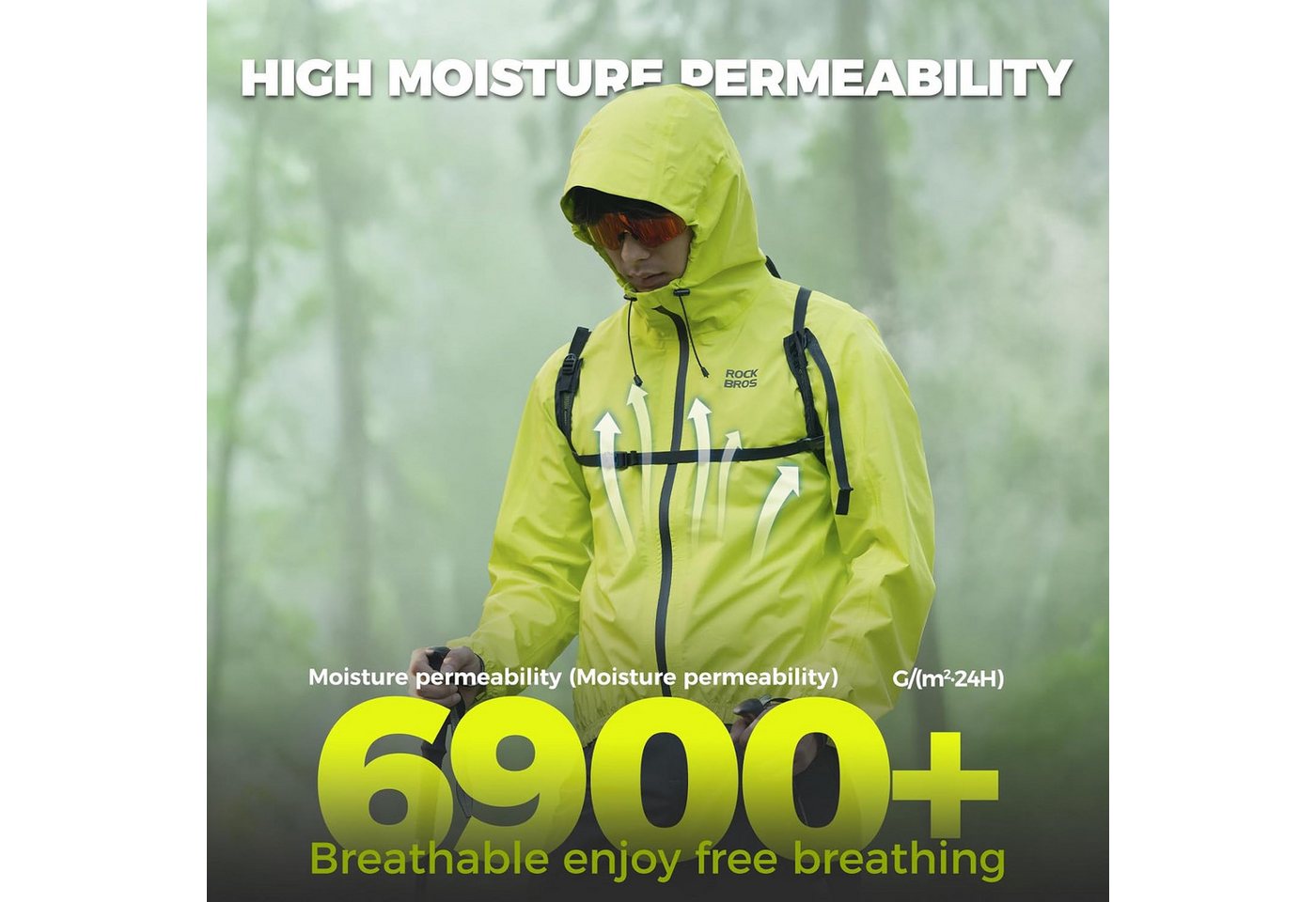 ROCKBROS Regenmantel Atmungsaktive wasserdichte Regenjacke für Damen und Herren Bild 5