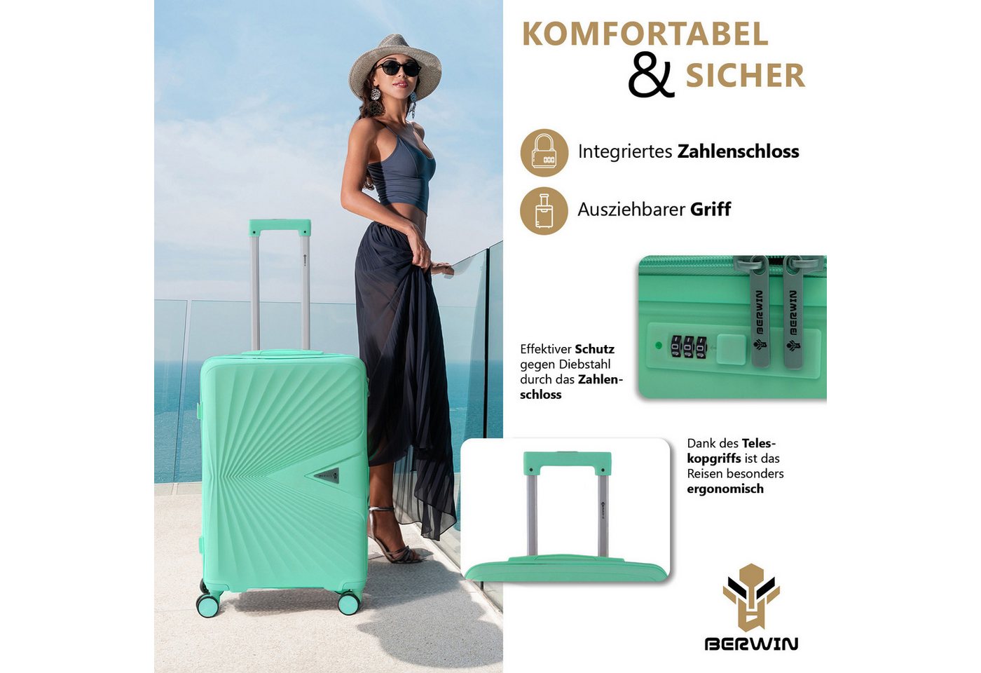 Berwin Trolleyset mit Beautycase Modell Cryta Aqua Breeze, 4 Rollen, (Set, 4 tlg., MS-19756) Bild 2