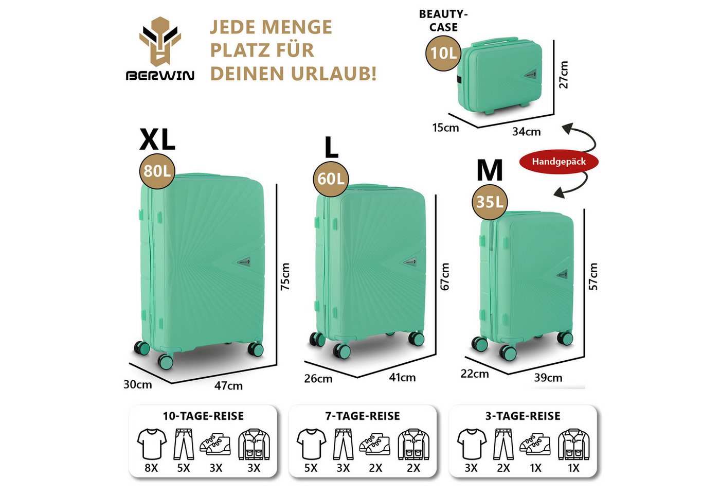 Berwin Trolleyset mit Beautycase Modell Cryta Aqua Breeze, 4 Rollen, (Set, 4 tlg., MS-19756) Bild 3