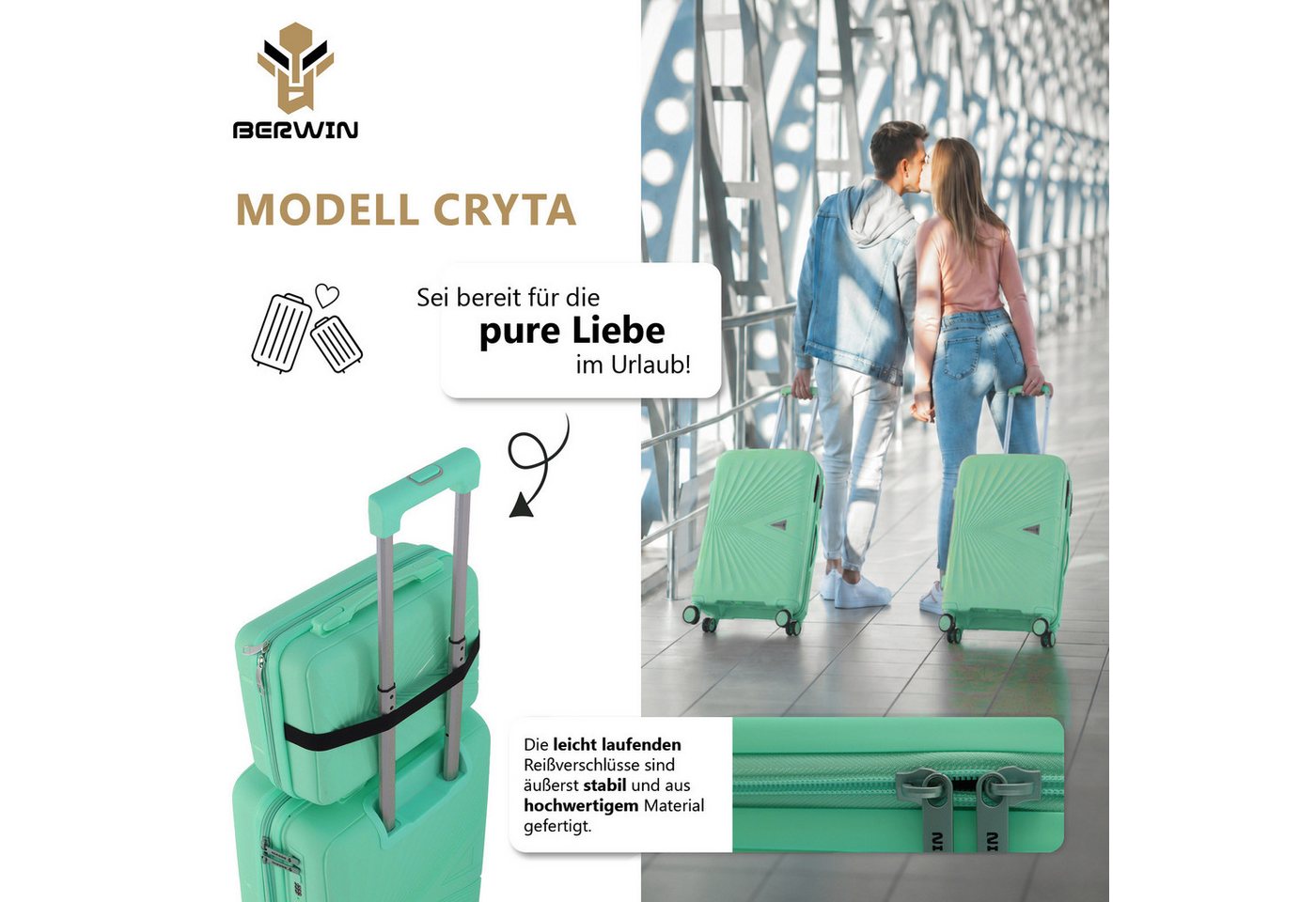 Berwin Trolleyset mit Beautycase Modell Cryta Aqua Breeze, 4 Rollen, (Set, 4 tlg., MS-19756) Bild 5