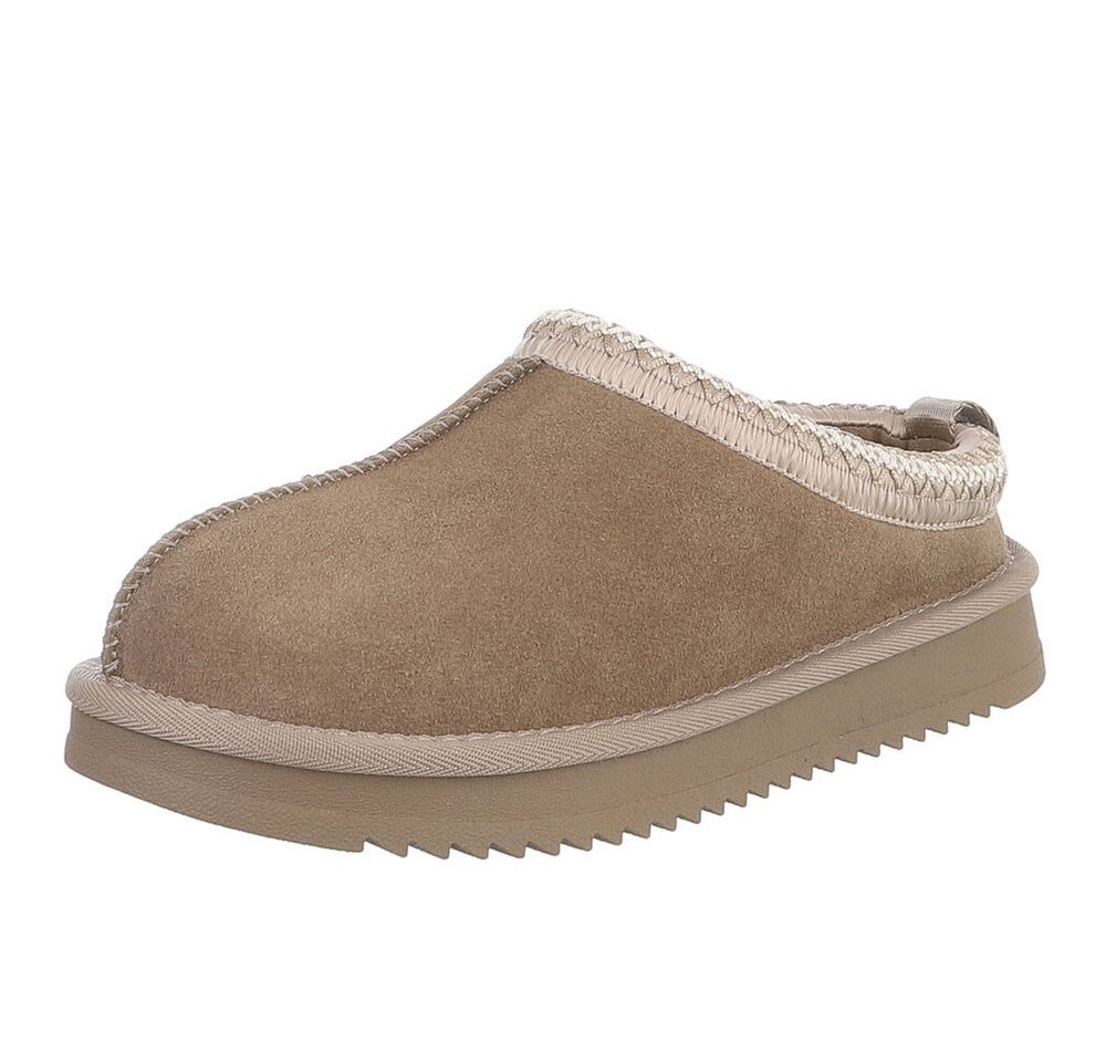 Ital-Design Echtleder Damen Slip-On Schuh mit Profilsohle für Freizeit Snowboots (92392454) Flach Flache Stiefeletten in Hellbraun
