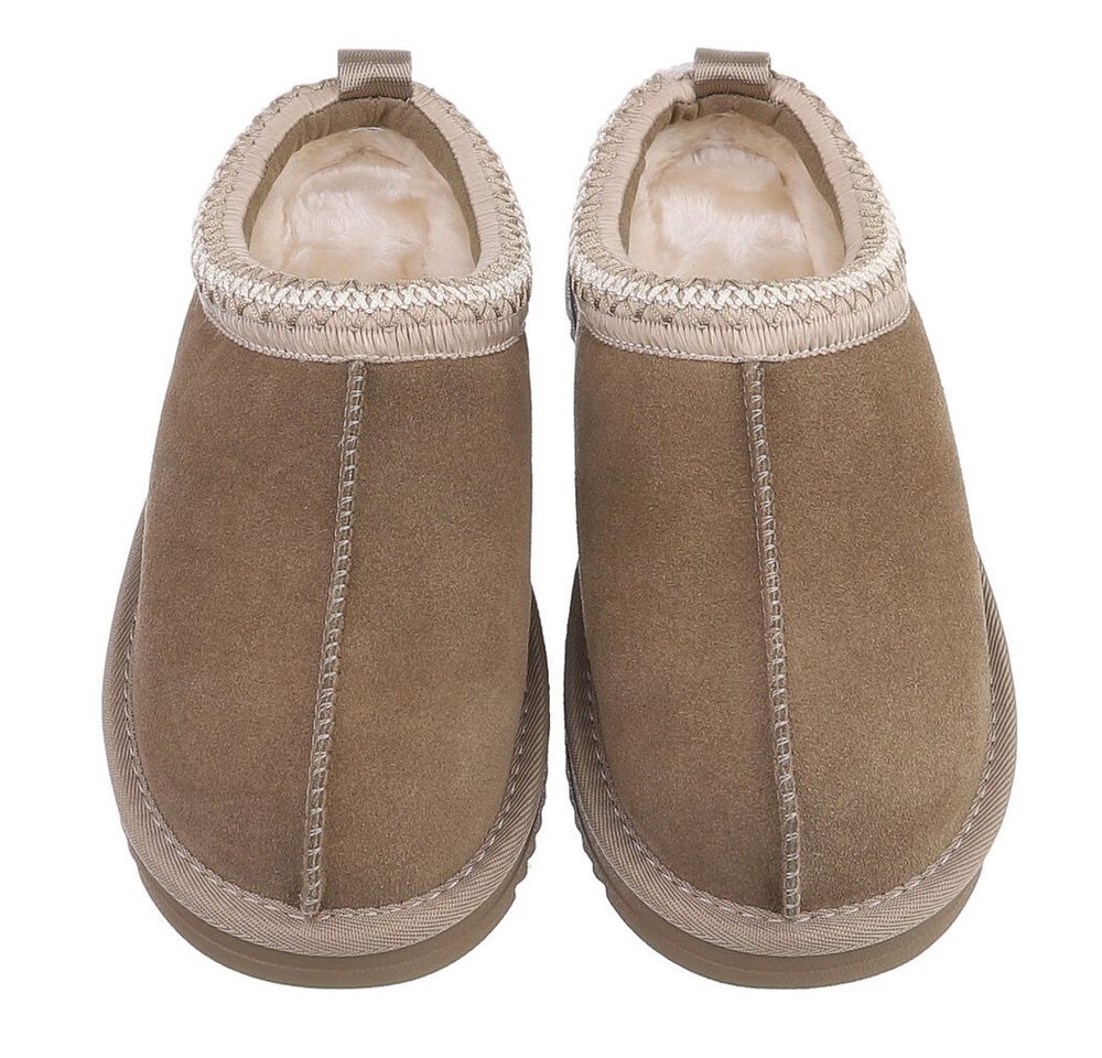 Ital-Design Echtleder Damen Slip-On Schuh mit Profilsohle für Freizeit Snowboots (92392454) Flach Flache Stiefeletten in Hellbraun Bild 3