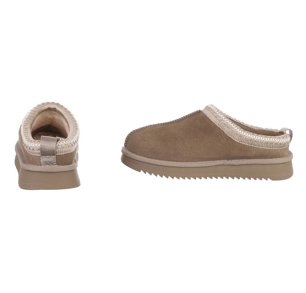 Ital-Design Echtleder Damen Slip-On Schuh mit Profilsohle für Freizeit Snowboots (92392454) Flach Flache Stiefeletten in Hellbraun Bild 4