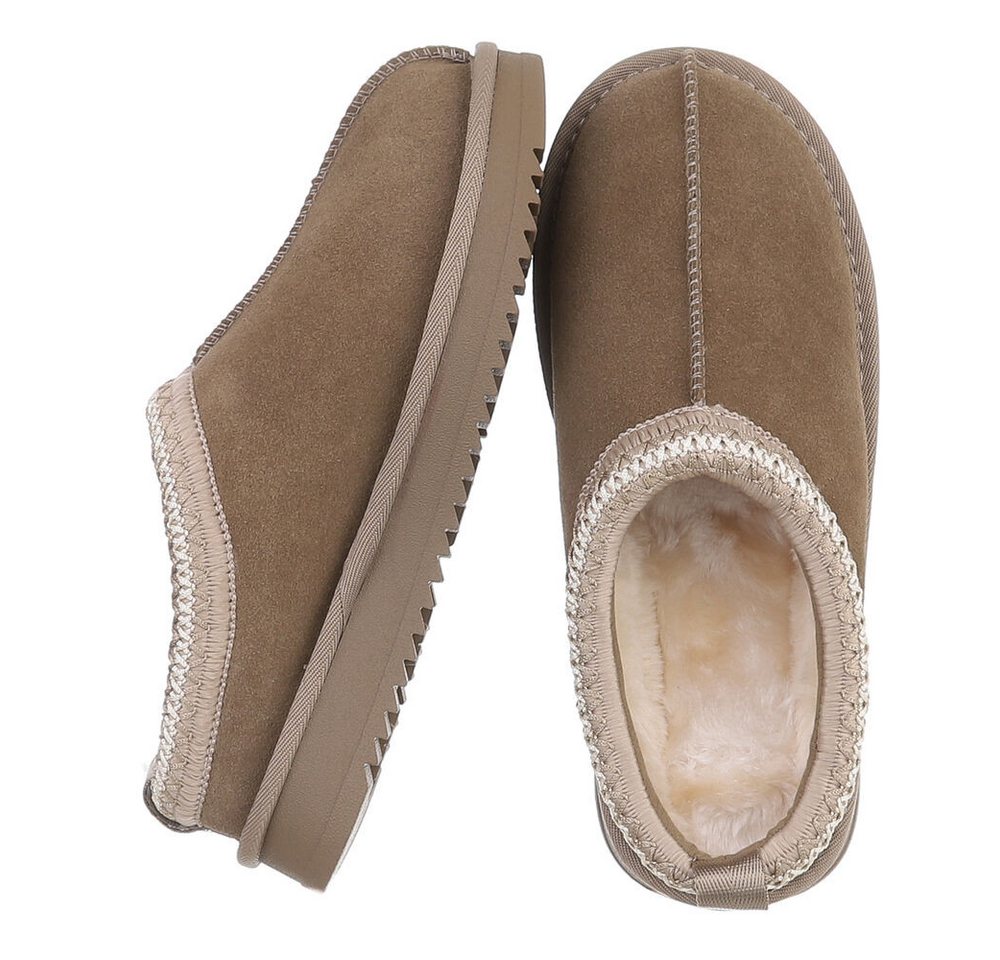 Ital-Design Echtleder Damen Slip-On Schuh mit Profilsohle für Freizeit Snowboots (92392454) Flach Flache Stiefeletten in Hellbraun Bild 5