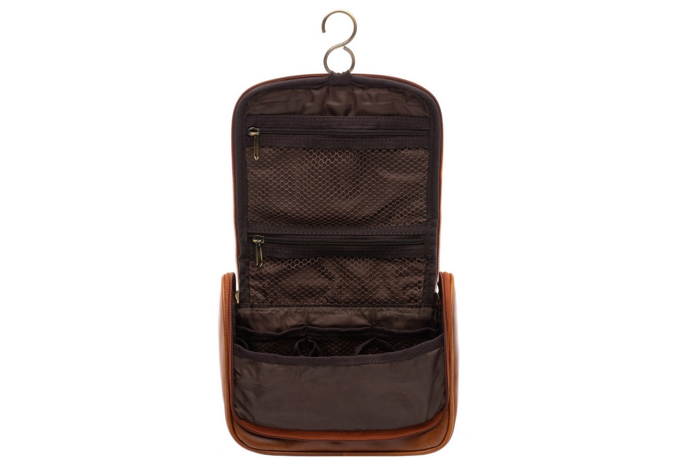 SID & VAIN Kulturbeutel echt Leder Kulturtasche zum Aufhängen braun Dexter, Waschbeutel Echtleder für Damen & Herren, Kosmetiktasche hellbraun