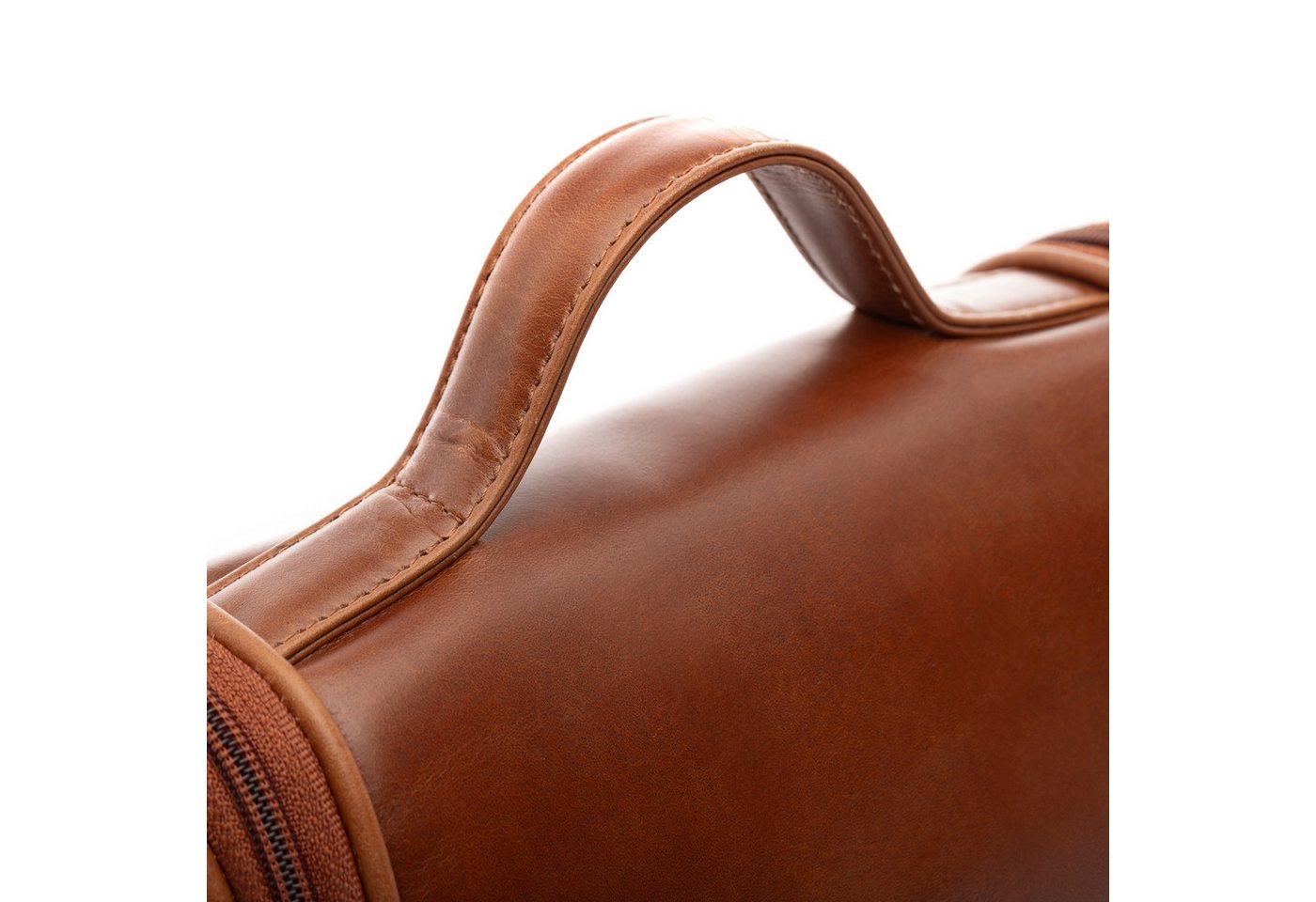 SID & VAIN Kulturbeutel echt Leder Kulturtasche zum Aufhängen braun Dexter, Waschbeutel Echtleder für Damen & Herren, Kosmetiktasche hellbraun Bild 2