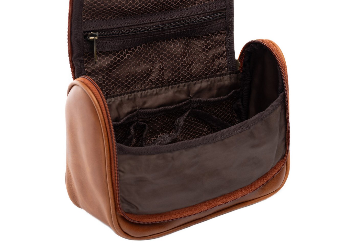 SID & VAIN Kulturbeutel echt Leder Kulturtasche zum Aufhängen braun Dexter, Waschbeutel Echtleder für Damen & Herren, Kosmetiktasche hellbraun Bild 3