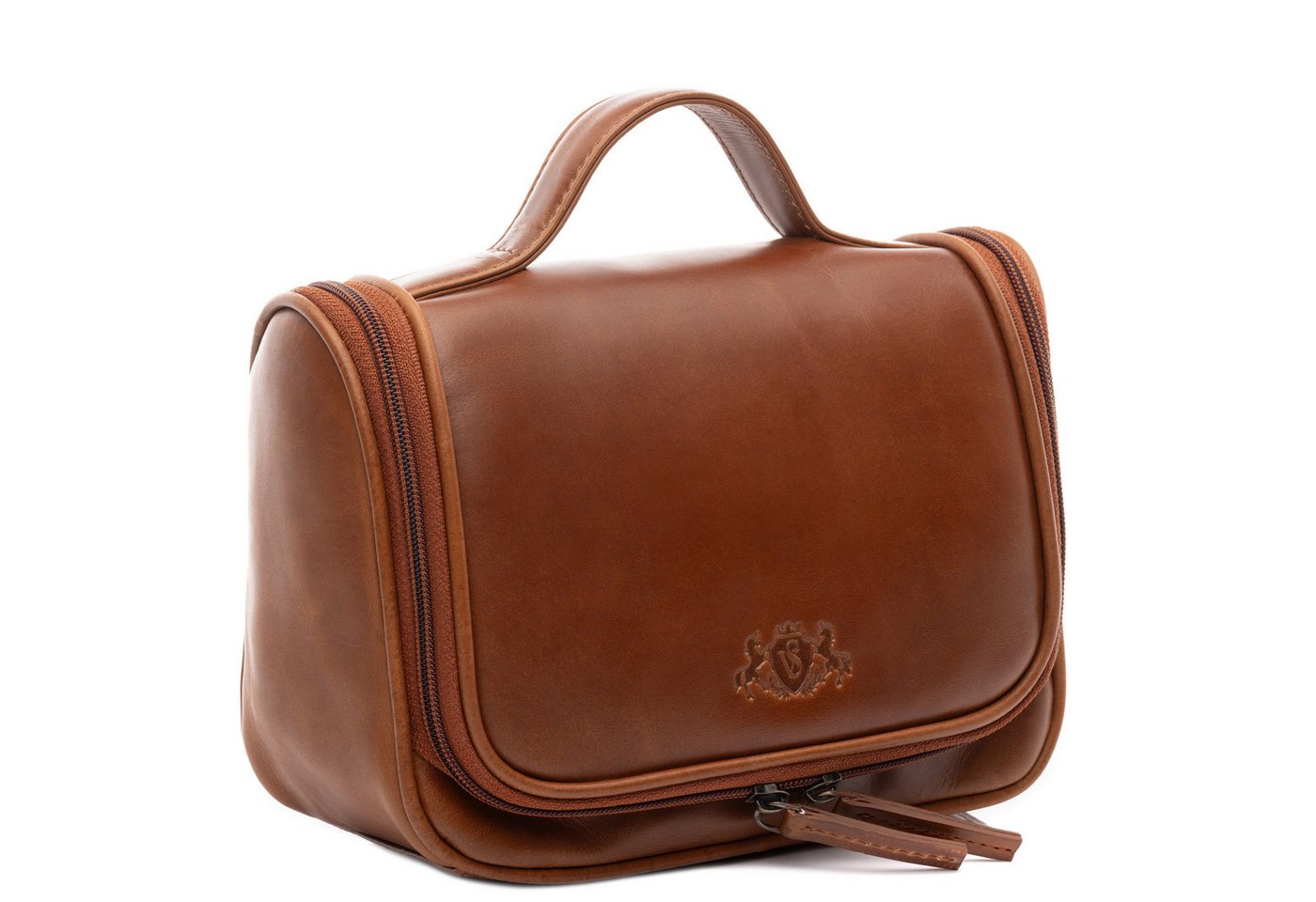 SID & VAIN Kulturbeutel echt Leder Kulturtasche zum Aufhängen braun Dexter, Waschbeutel Echtleder für Damen & Herren, Kosmetiktasche hellbraun Bild 4