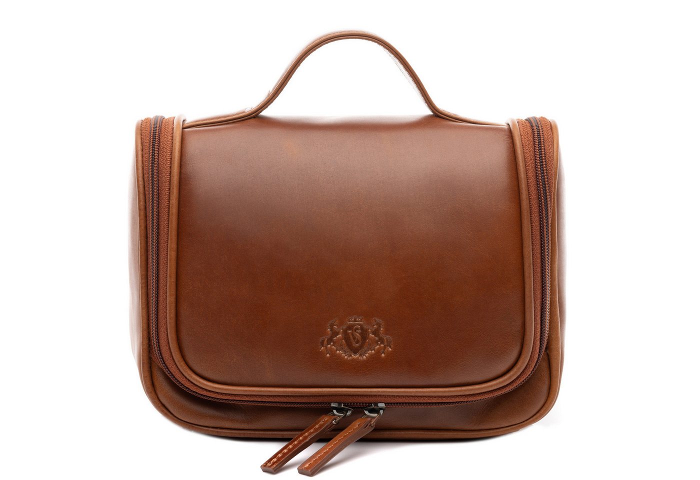 SID & VAIN Kulturbeutel echt Leder Kulturtasche zum Aufhängen braun Dexter, Waschbeutel Echtleder für Damen & Herren, Kosmetiktasche hellbraun Bild 5