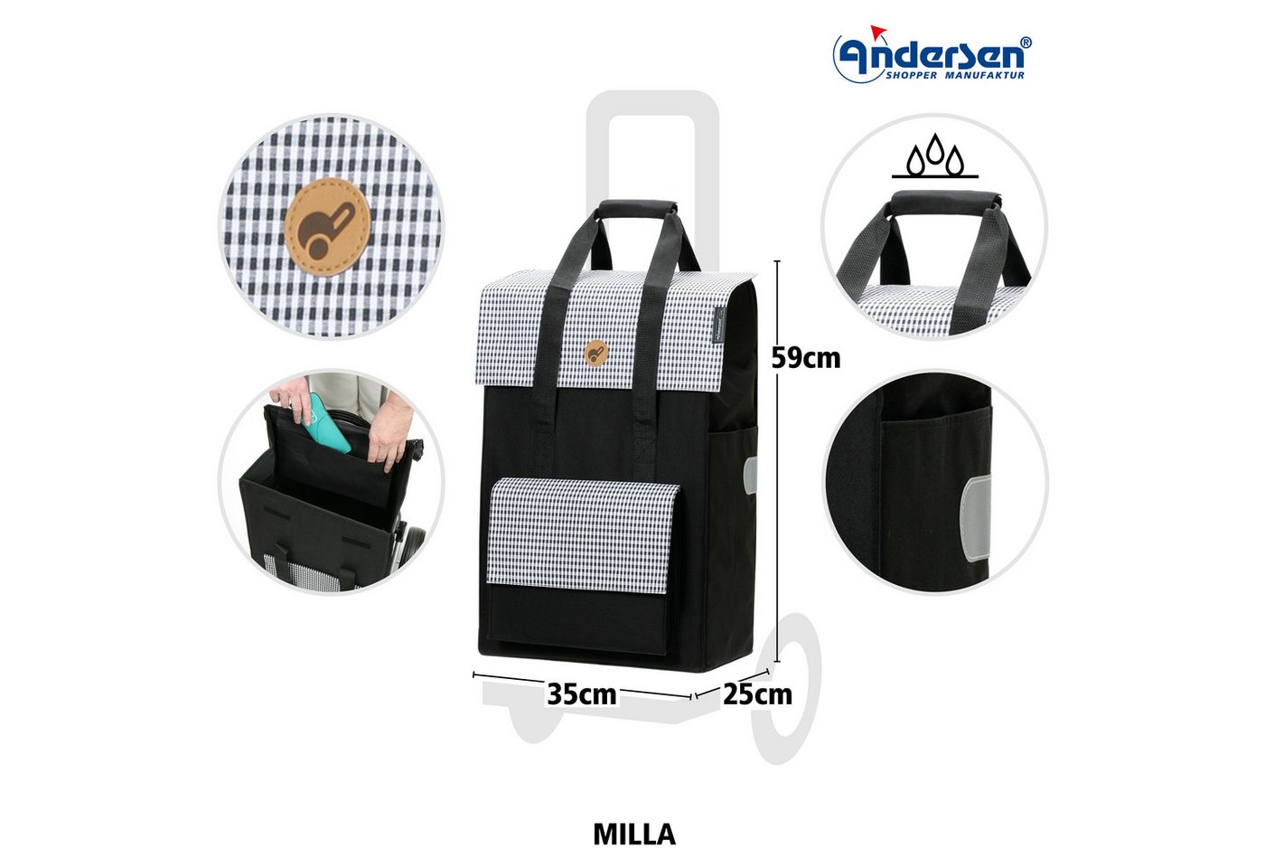 Andersen Einkaufstrolley Scala Shopper Milla schwarz, belastbar bis 40kg, wasserabweisend Bild 4
