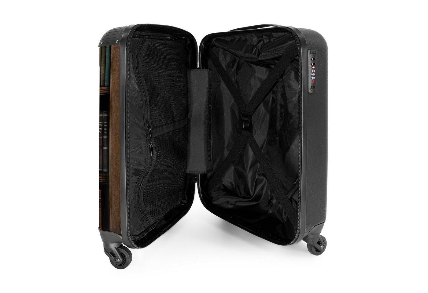 NoBoringSuitcases.com© Hartschalen-Trolley Bücherregal voller klassisch anmutender Werke 55x35x20cm, Reisetasche mit Rollen, Koffer Handgepäck Flugzeug
