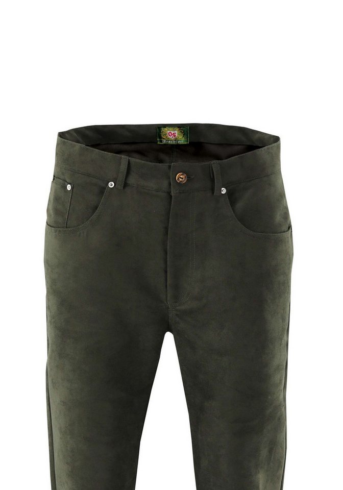 OS Trachten Outdoorhose Spefu lang, schmal zulaufend, Hirschhornoptik-Knopf, 5 Taschen, Lederimitat