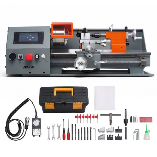 VEVOR Metalldrehmaschine 22 x 40 cm 1100 W CNC Tischdrehmaschine 2500 U/min für Heimwerker, Modellbau und Reparaturen, Touchscreen-Steuerung, Getriebeloser Antrieb und Schnellwechsel-Werkzeughalter