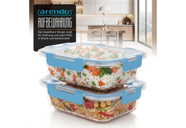 Arendo Frischhaltedose, Lunchbox rechteckig, lebensmittelecht, gefrier- & spülmaschinenfest, blau