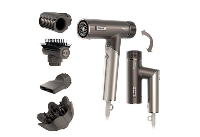 Speedstyle Pro Flex Haartrockner De Hohe Leistung Und Hohe Geschwindigkeit Mit 4 Aufsätzen, Leicht, Ionisch, Keine Hitzeschäden, Klappbarer Griff, Für Alle Haartypen Geeignet De, Mokka Silber, H - Shark