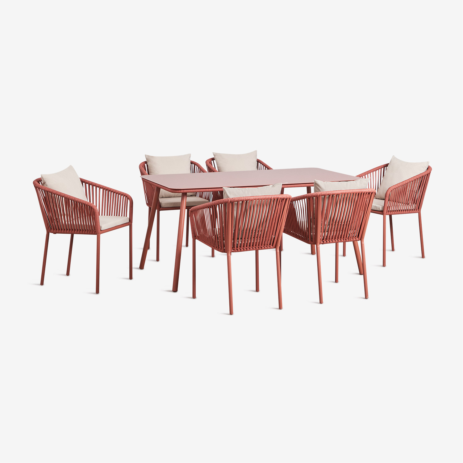 Sklum Rechteckiger Gartentisch-set 160x90 Cm Mit 6 Stühlen Aus Geflochtener Seil Arhiza Classic Terracotta