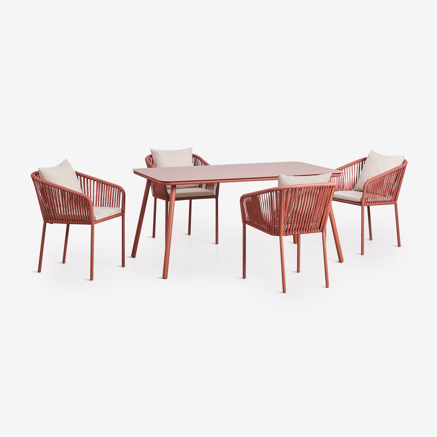 Sklum Rechteckiger Esstisch-set 160x90 Cm Und 4 Esszimmerstühle Aus Geflochtener Schnur Arhiza Classic Terracotta