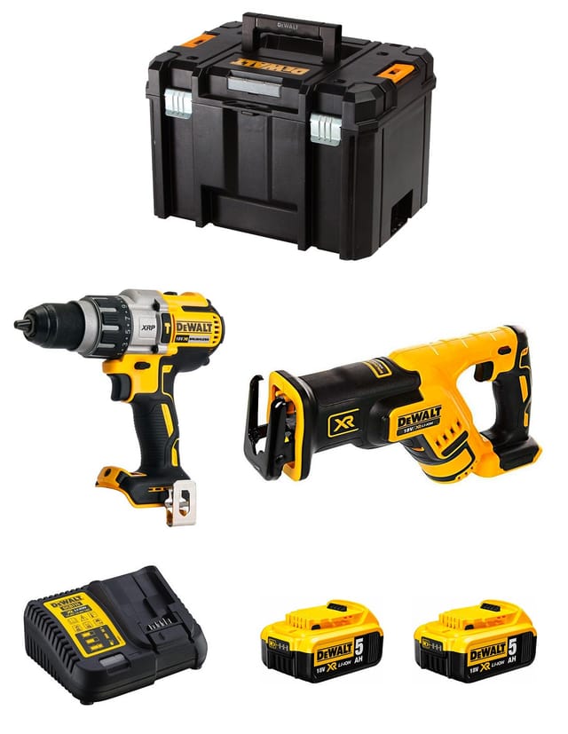 Dewalt - Kit DWK218 (DCD996 + DCS367 + 2 x 5,0 Ah + DCB115 + tstak vi)
