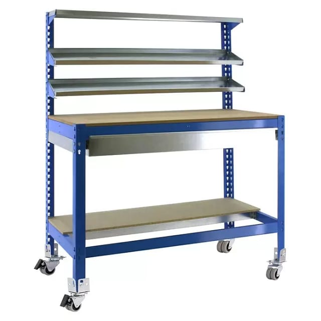 Simonrack Werkbank blau und robustes Holz 120 kg