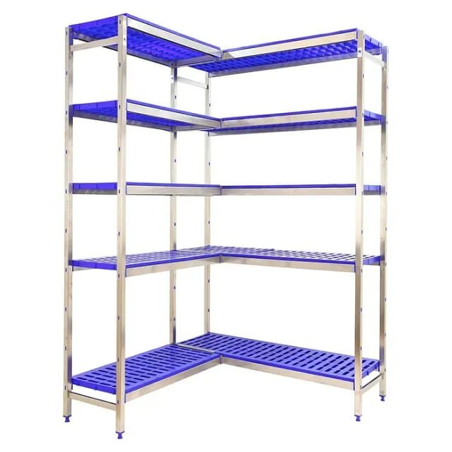 Simonrack Metallregal ohne Schrauben in Edelstahl und Blau