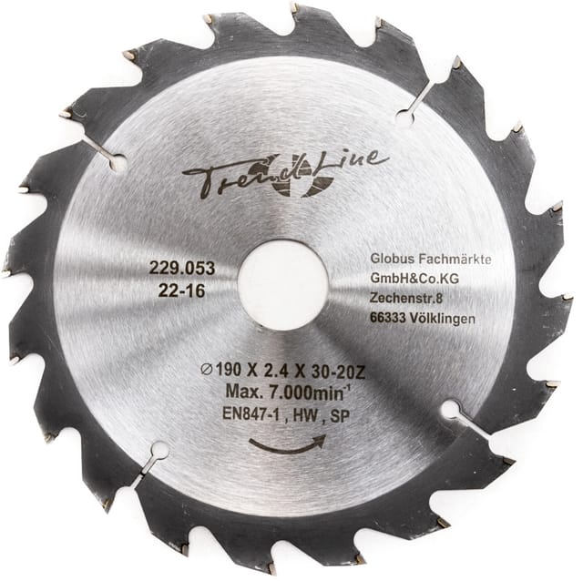 Trendline - HM-Kreissägeblatt 190 mm, Bohrung 30 mm, 20 Zähne