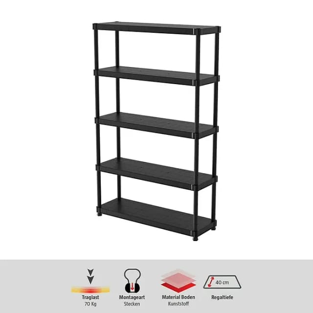 Modulares Kunststoffregal mit 5 Fachböden cm 120 x 40 x 187 h