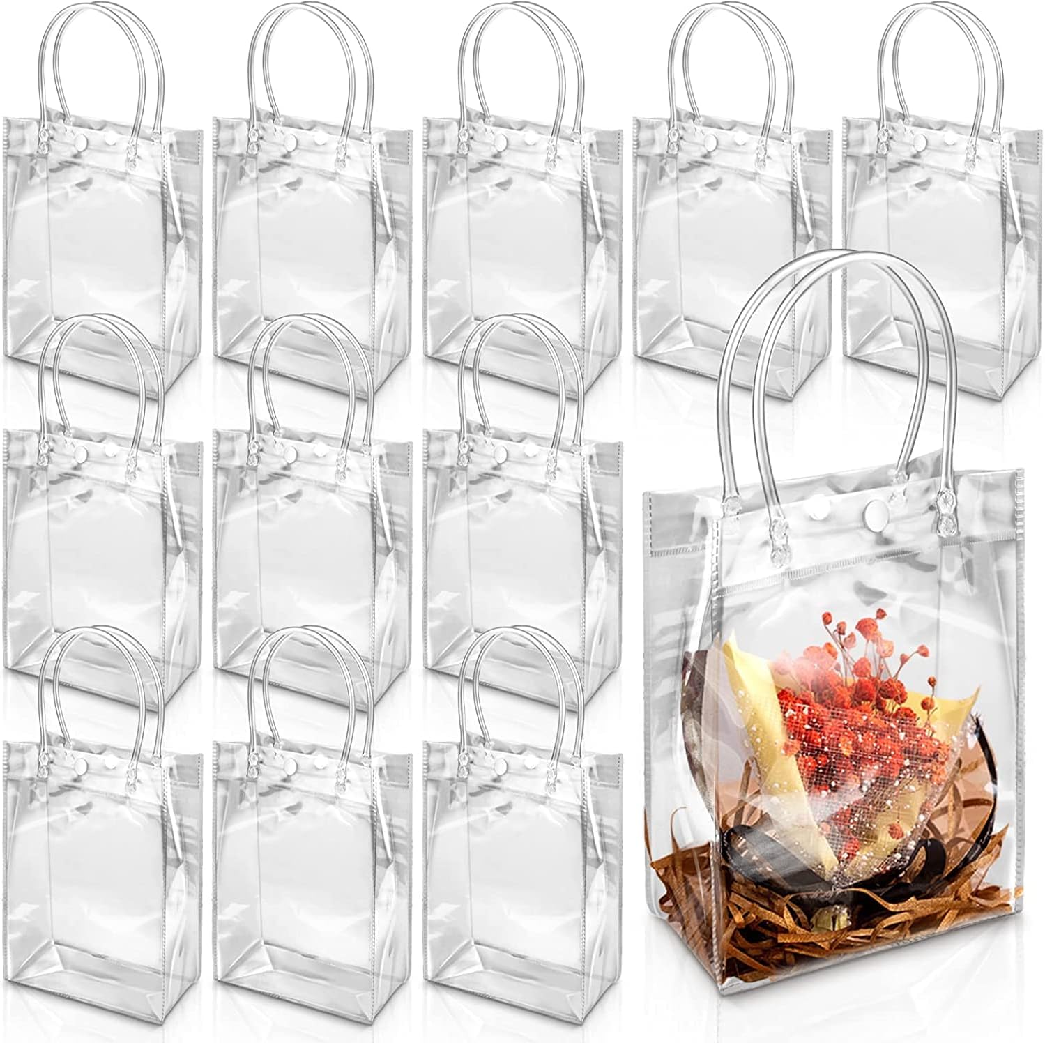 25 Transparente Geschenktüten Mit Henkeln, 23 Cm X 17 Cm X 7 Cm, Wiederverwendbare Pvc-tragetaschen, Durchsichtige Verpackungsbeutel Für Geschäfte, Hochzeiten, Geburtstage, Babypartys Und Andere Feier