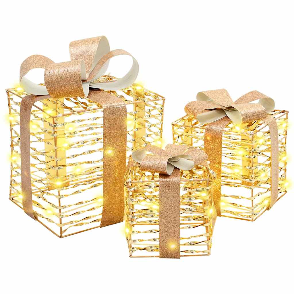 Geschenkbox Mit 60 Leds 3 Pcs Warmweiß 20 X 20 X 20 Cm Pet Vidaxl