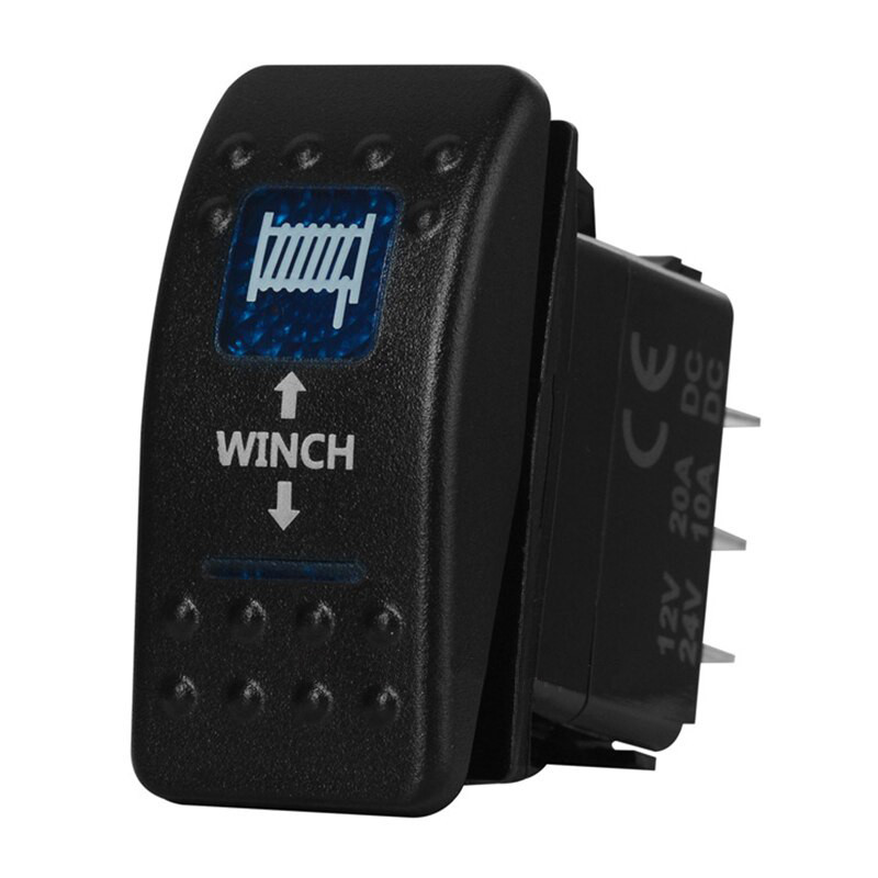 Knopf, Taste, Zum Einbau, Momentan, Selbstzurückstellend, Für Winde, Trommel, Heber, 12v - 24v, Beschriftung "winch", Blaue Bele