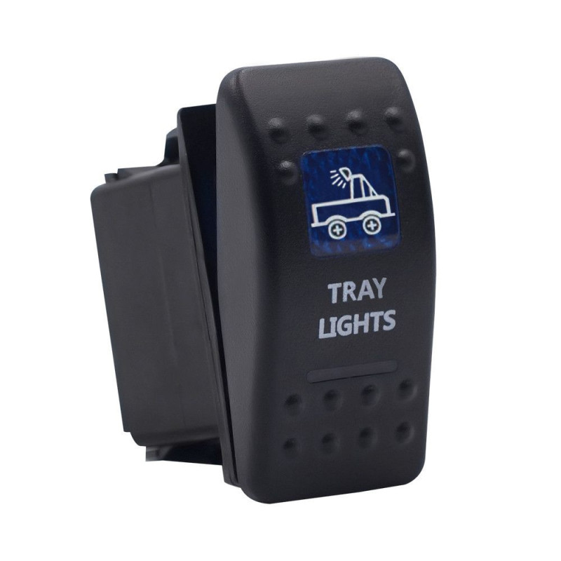 Knopf, Taste, Zum Einbau, Für Led-bar, Halogen, Rücklicht, 12v - 24v, Aufschrift "tray Lights", Blaues Licht