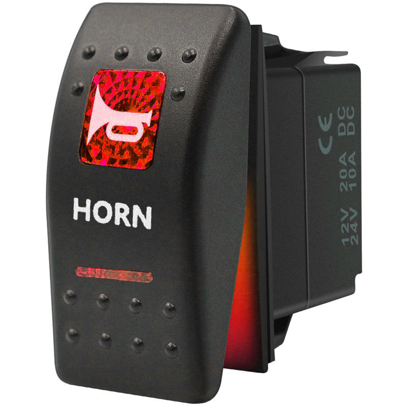 Einbauknopf/einbauschalter Für Hupe (klakson) 12v–24v, Aufschrift "horn", Rote Leuchte