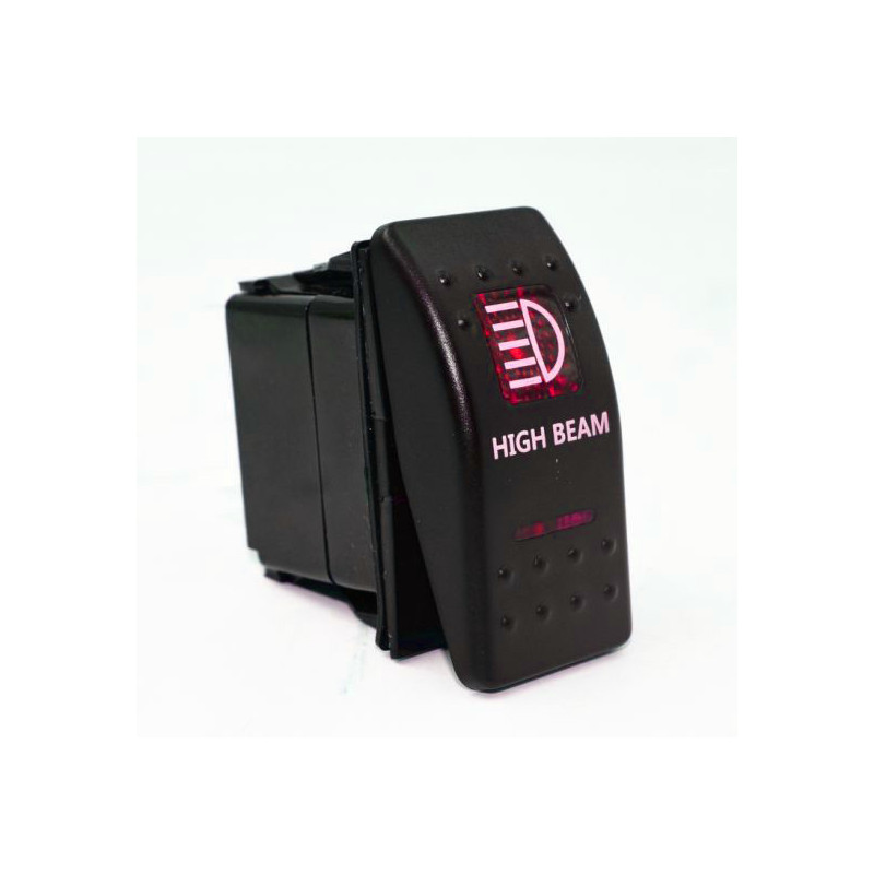 Knopf, Taster, Zum Einbau, Für Led-lichtleiste (led-bar), Halogen, Fernlicht, 12v - 24v, Beschriftung "high Beam", Rote Beleucht