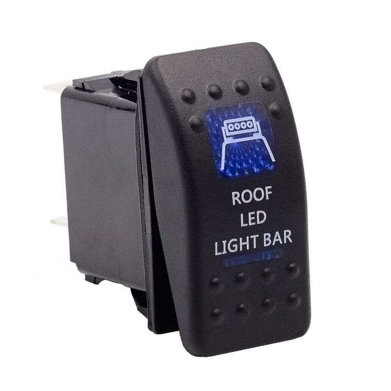 Knopf, Taster, Zum Einbau, Für Led-lichtbalken, Halogenlichter, 12v - 24v, Beschriftung "roof Led Light Bar", Blaues Licht