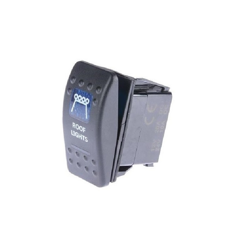 Knopf, Taster, Zum Einbau, Für Led-lichtbalken, Halogenlichter, 12 V - 24 V, Aufschrift "roof Lights", Blaues Licht