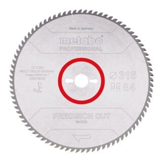 Sägeblatt precision cut wood - professional 315x2,8/1,8x30, Z84, Spanwinkel 10°, Wechselzahn - Metabo