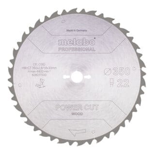 Metabo - Kreissägeblatt Holz Power Cut Prof 350x30 mm 22 fz 22° für Baukreissägen